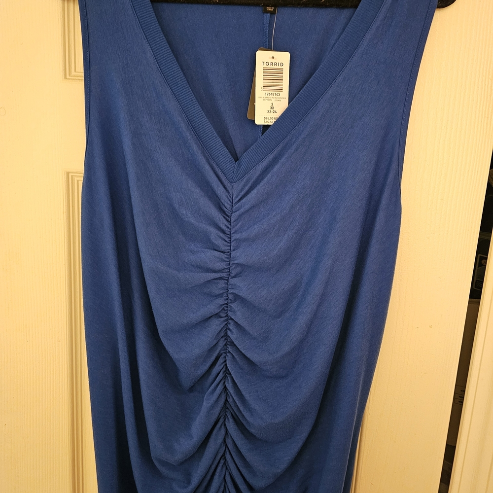 🔹️Torrid Cobalt Blue Ruched V-Neck Bodycon Mini Dress -👗 Plus Size 3🔹️ - Picture 5 of 5